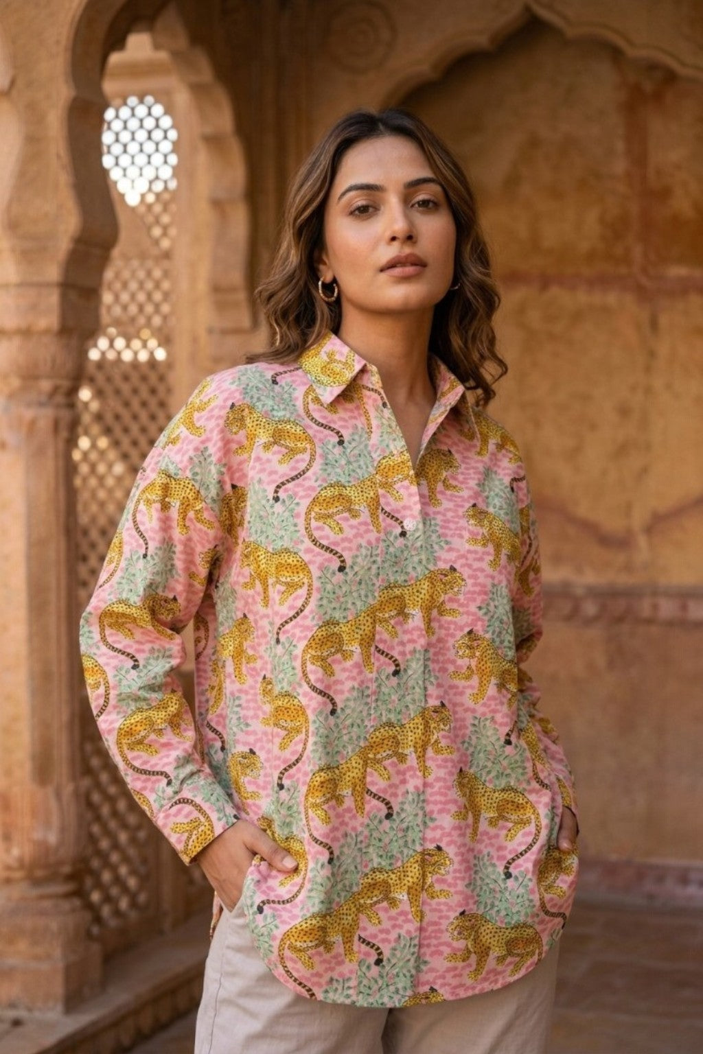 JHALANA LEOPARD HANDBLOCK SHIRT