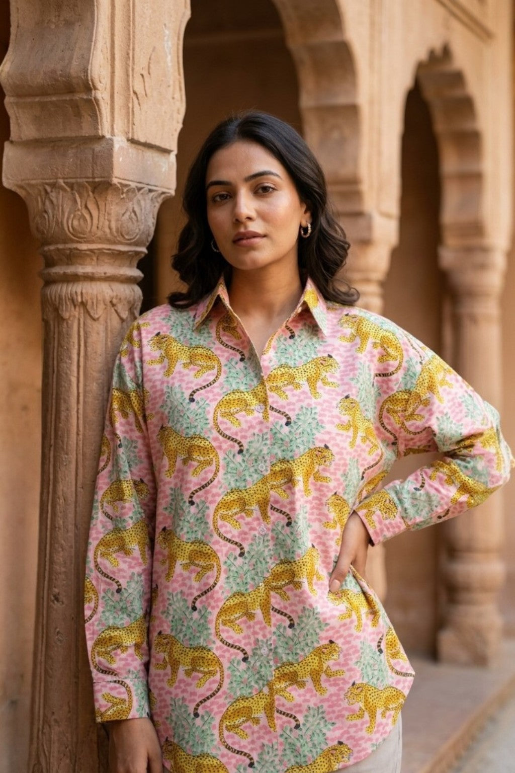 JHALANA LEOPARD HANDBLOCK SHIRT