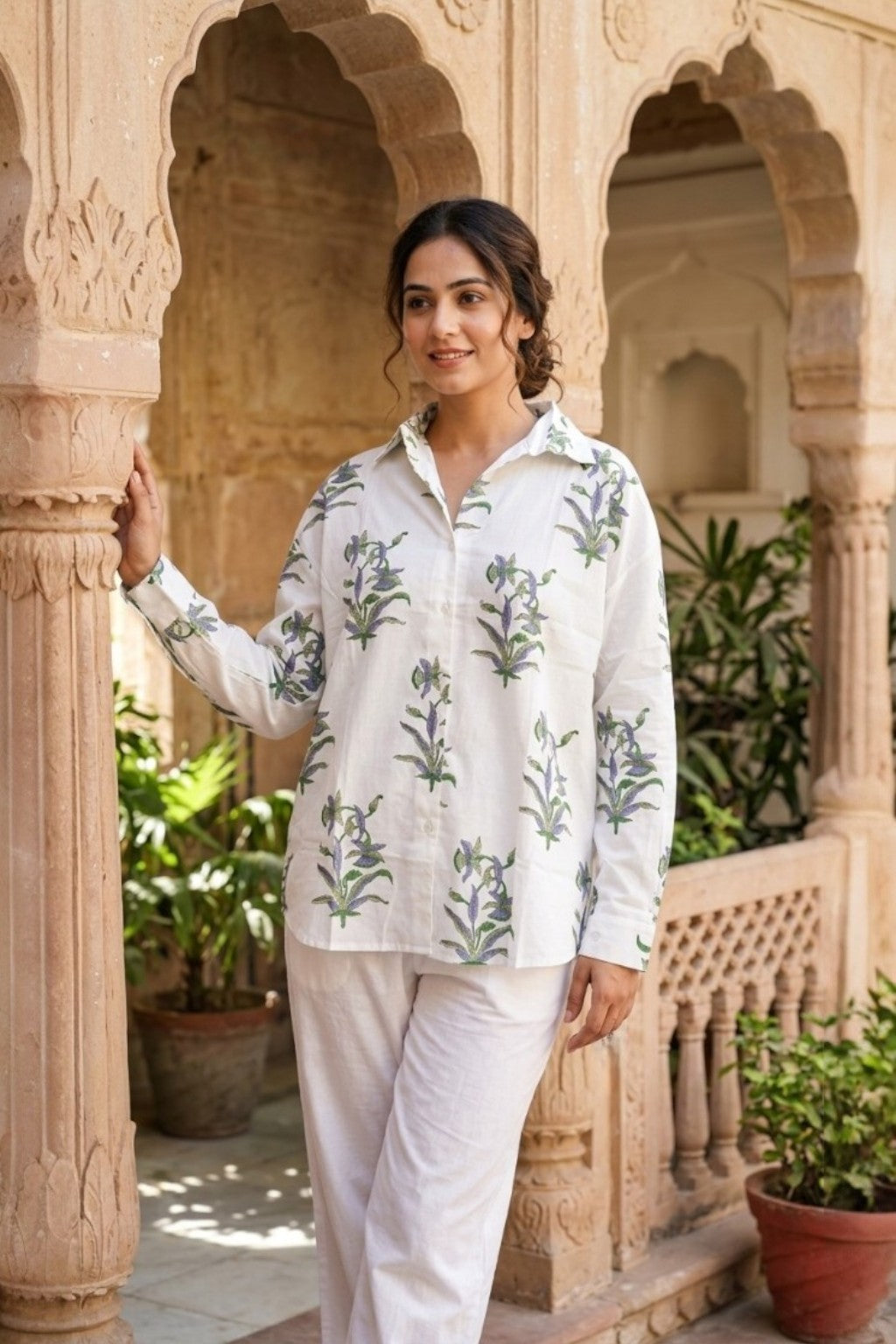 RAMBAGH LAVENDER HANDBLOCK SHIRT
